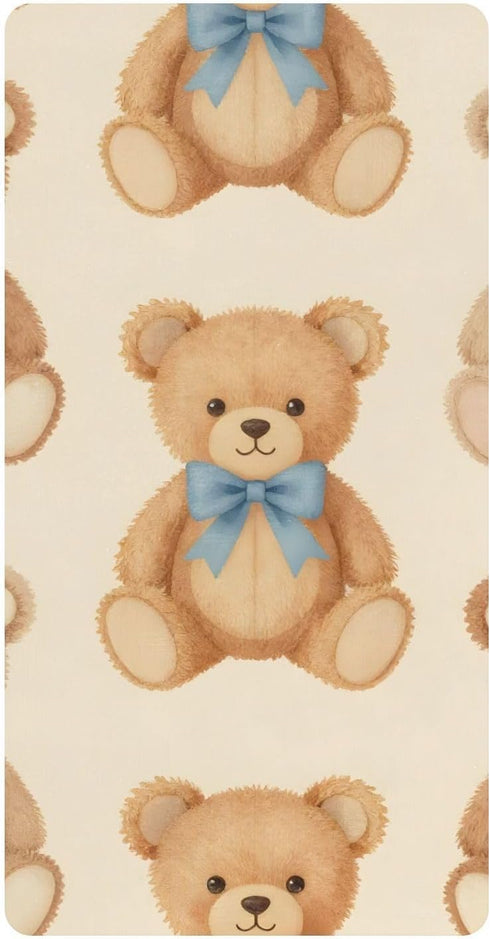 CZXW Cute Bears with Bows Crib Sheets Fitted 52" x 28" Natural Cotton