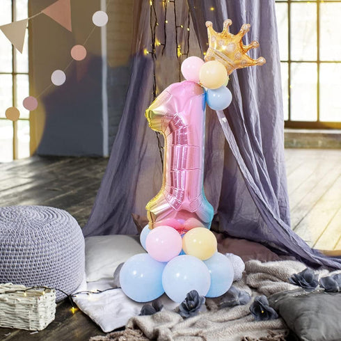 32" Large Rainbow Number 1 Balloon Set, Aluminum Foil Balloon for Children's First Birthday Party (1)