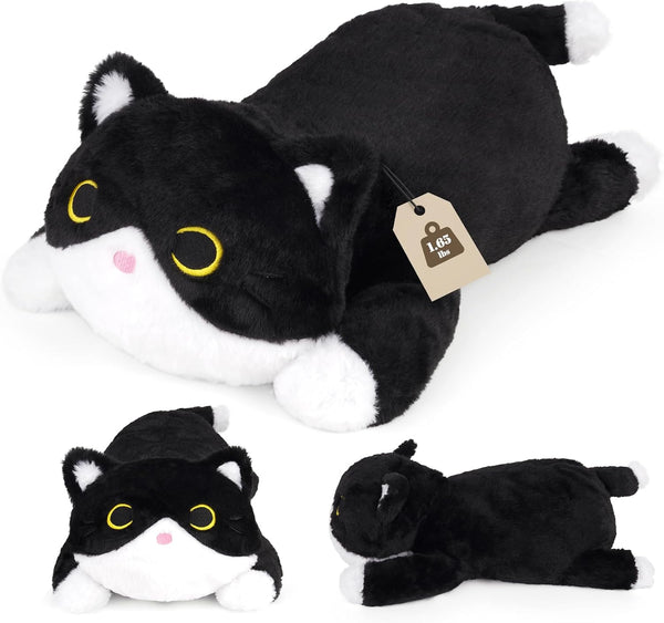 Weighted Cat Stuffed Animal,Cute Black and White Tuxedo Cat Plush Soft Weighted
