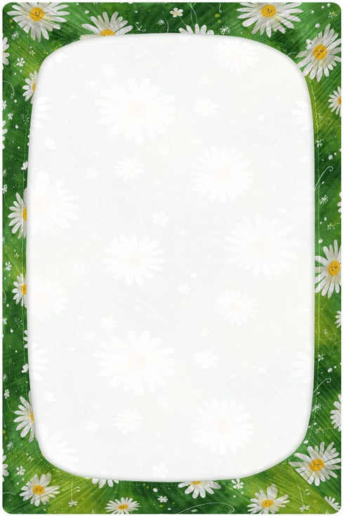 Pigsaly 27x39 Inch Crib Sheets Watercolor White Daisies Green Baby Sheet for Standard Crib Mattress Boys Girls Toddler