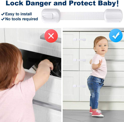 Socub 4 Pack Child Safety Cabinet Strap Locks, Multi-Use Latch with Strong Adhesive Pads for Cabinets and Drawers