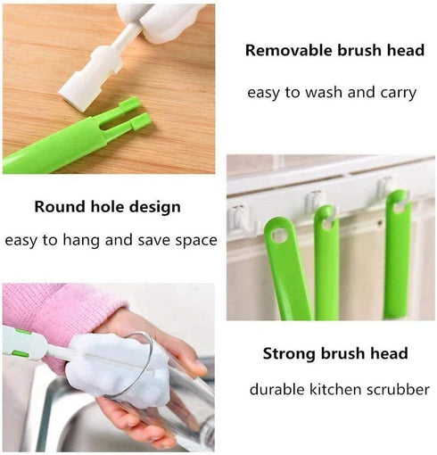 INVODA 4PCS Bottle Brush Set, Long Sponge Baby Bottle Cleaner and Nipple Brush