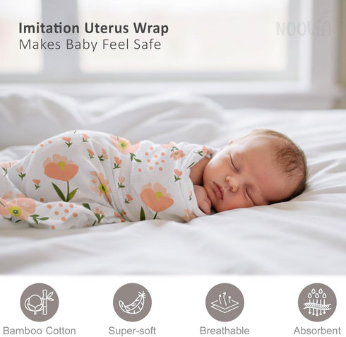 NOOVIA 2-Pack 43x47 inch, Baby Muslin Swaddle Blankets, Newborn Receiving Blanket, Bamboo Cotton, Large Baby