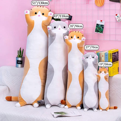 Cute Cat Plush Long Body Pillow - Cuddle Cartoon Stuffed Animals, Soft Doll Pillows for Kids Girls (Orange, 27")