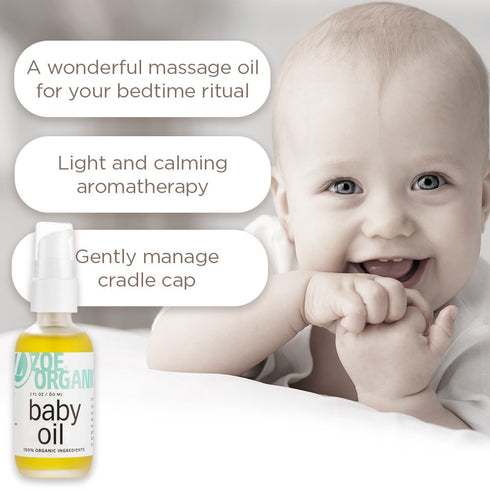 (2 Zoe Organics - Baby Oil, Organic Calming Blend of Nutrient-Rich Oils, Moisturizes Babys Delicate Skin, Massage Oil