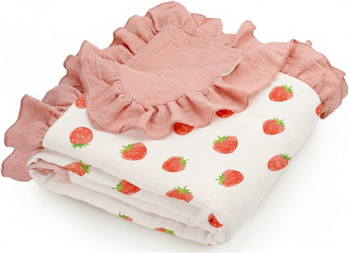 Muslin Ruffled Baby Blanket, Extra Large 52 x 52 Inches, Soft Breathable