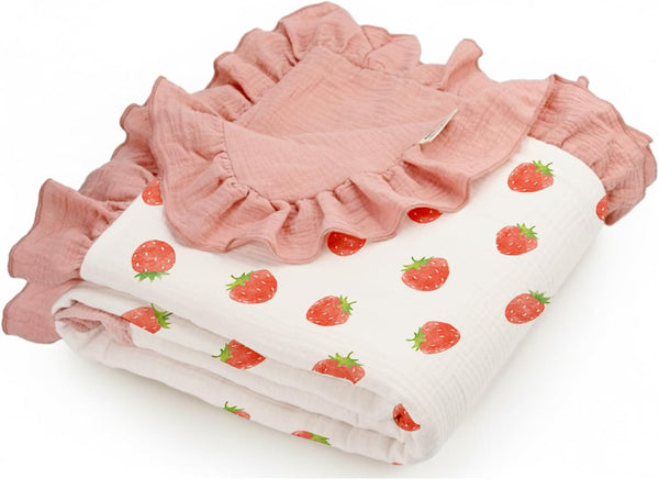 Muslin Ruffled Baby Blanket, Extra Large 52 x 52 Inches, Soft Breathable