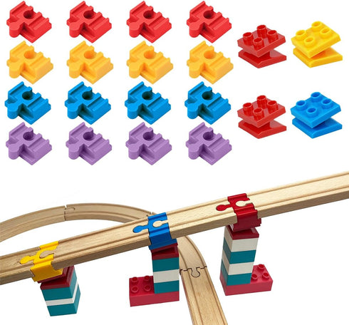 Wooden Train Track Accessories, 20 pcs Wooden Track Connector, Compatible with All