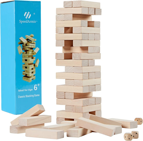 SpeedArmis Mini Tumble Tower, 54PCS Wooden Stacking Game for Teens - Pine