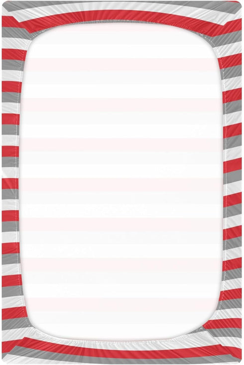Pigsaly 27x39 Inch Crib Sheets Red White Grey Stripe Baby Sheet for Standard Crib Mattress Boys Girls Toddler Bed