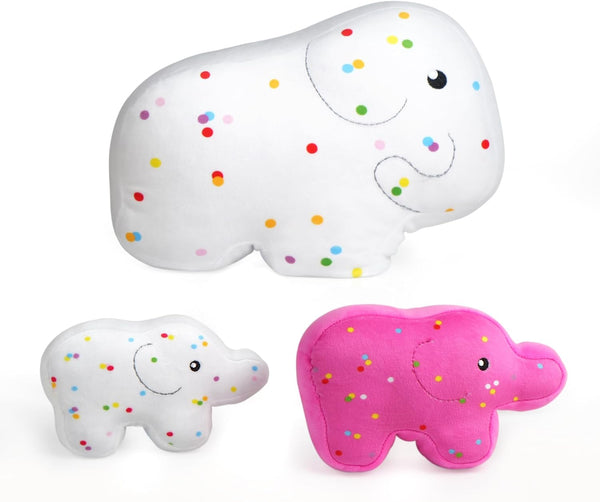 BenBen Elephant Plush Toys, Set of 3 Cute Elephant Family Stuffed Animal, Kawaii Plushies, White & Hot Pink