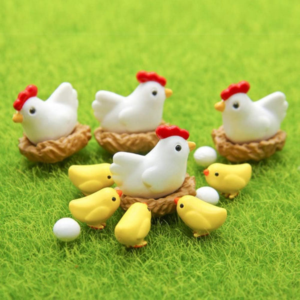 12Pcs Miniature Hen Chicken Family Egg Statues - Garden Decor Ornaments for Outdoor Sculptures