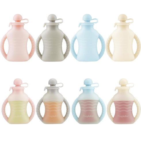 4 Pack 4oz PandaEar Reusable Baby Food Pouches with Double Handles, Silicone Squeeze Pouches for Toddlers, Refillable