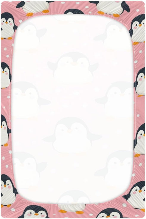 Caikeny 27 39 Fitted Crib Sheet for Boys Girls Cute Pink Penguins Baby Crib Sheets Bassinet Sheets Crib Mattress Bed