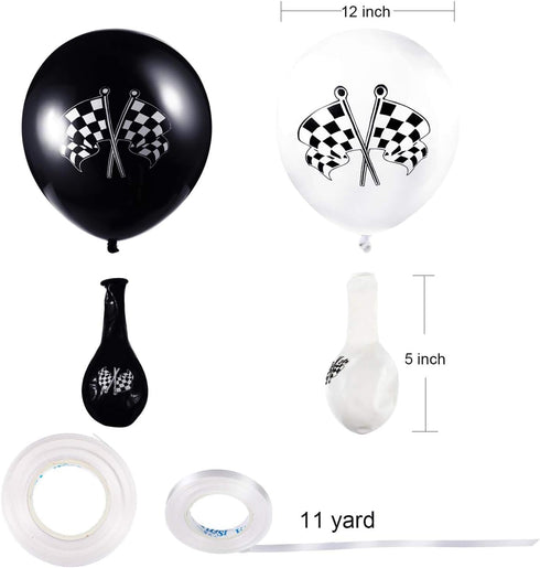 Chengu 50 Pcs Black and White Checkered Balloons - 12 Inch Latex Race Car Checkered Flag Party Supplies Decorations