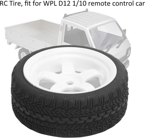 4Pcs 65mm RC Non-Slip Rubber Tires, Series Hub with Sponge Lining, Wheel Upgrade Accessories Suitable for WPL D12 1/10 (012W)