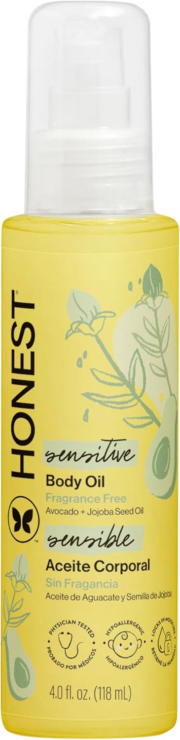 The Honest Company Fragrance-Free Moisturizing Body Oil, Nourish Soothe Baby's Skin, Plant-Based,