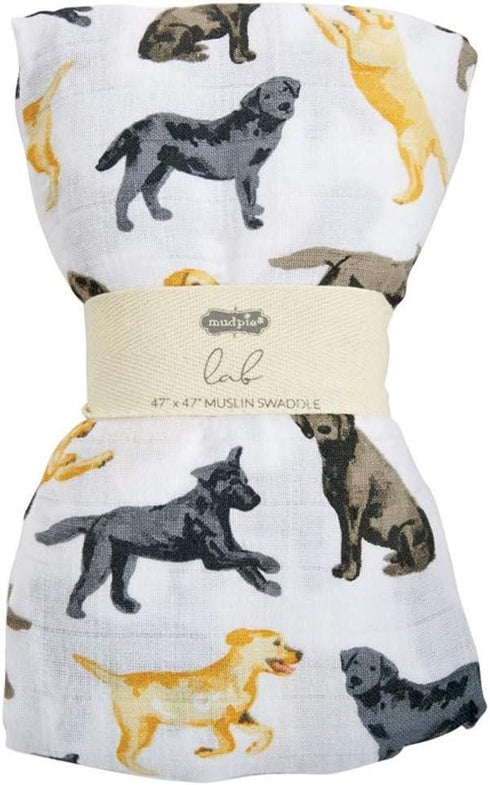 1 Mud Pie Labrador Retriever Print Muslin Baby Swaddle Blanket, Piece