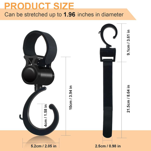 3Pcs Walker Hook Hanging, Multipurpose 360° Rotation Baby Stroller Wheelchair Hanger Clip Accessories for Hanging Diaper Bags and Mommy Organizers While Jogging, Walking, Shopping and Biking