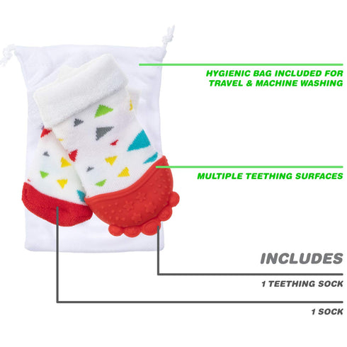 Nuby Soothing Teether Sock, Red with Triangles