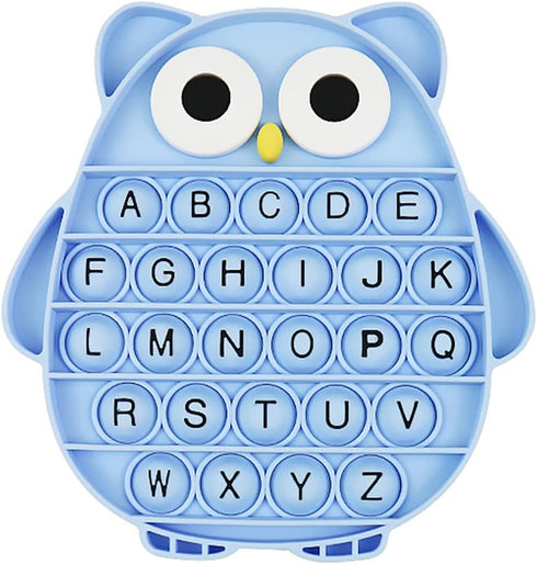 Push Pop Bubble Fidget Sensory Toy, ABC Alphabet Owl Shaped Educational Learning Tool for Kids (Black letters-blue)