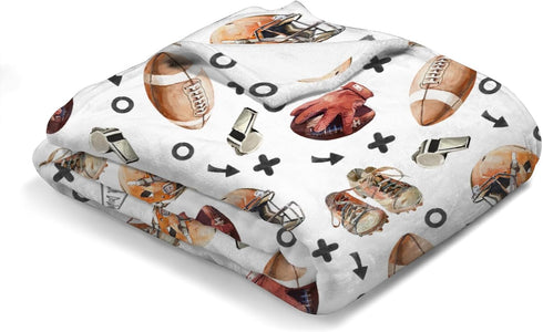 Watercolor American Football Baby Blanket, Soft Flannel Swaddle for Boy Girl, Sports Lovers Gift, 30x40 Crib Playmat