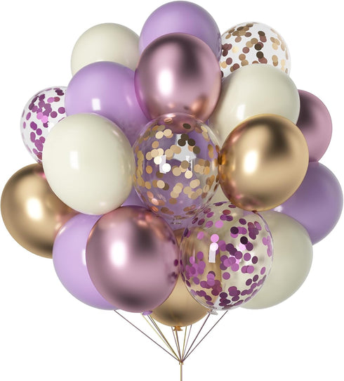 Purple & Gold Balloons - 60pcs 12inch Metallic Lavender & Champagne Balloons with Confetti for Celebrations