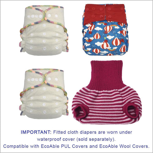 2 (2-Pack) Overnight Hemp Fitted Cloth Diaper: Adjustable One-Size with Snap Buttons and Cotton Hemp Inserts, Unisex