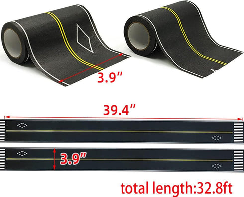 Play Road Tape for Kids, 2-Pack of 3.9 Inch Wide x 32.8 ft Black Tape for Car Toy Track, No Residue Gift