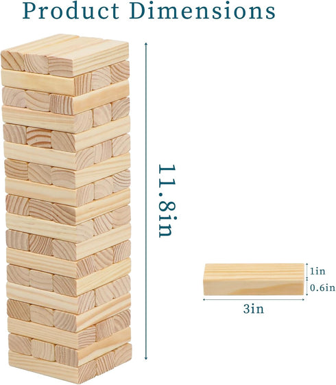 54PCS Classic Block Stacking Board Game Wooden Blocks Stacking Games for Kids and Families Tumbling Tower Blocks Game