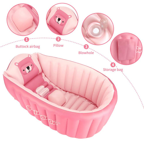 SHXKUAN 0-5 Inflatable Baby Bathtub Infant Anti-Slip Bath Seat Pool with Air Pump Travel Camping Portable Toddler Bath