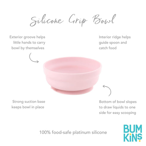 Bumkins Baby Bowl, Silicone Suction, Non Skid Sticky Bottom, Feeding Essentials for Babies, Toddlers, and Kids, Pink