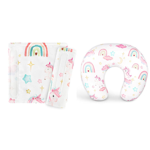 Pack of Unicorn Baby Car Seat Strap Cover and Nursing Pillow Cover,