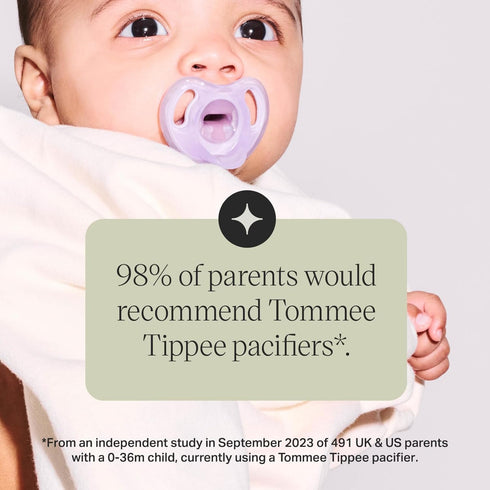 Tommee 0-6 Symmetrical Pack 4 Tippee Ultra-Light Silicone Pacifier, Months, One-Piece Design, BPA-Free Silicone