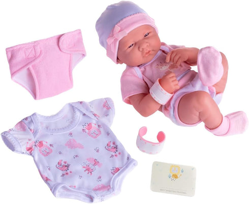 8 Set 14" 2+ piece Layette Baby Doll Gift | JC Toys - La Newborn Nursery | Life-Like Doll w/ Accessories | Pink | Ages