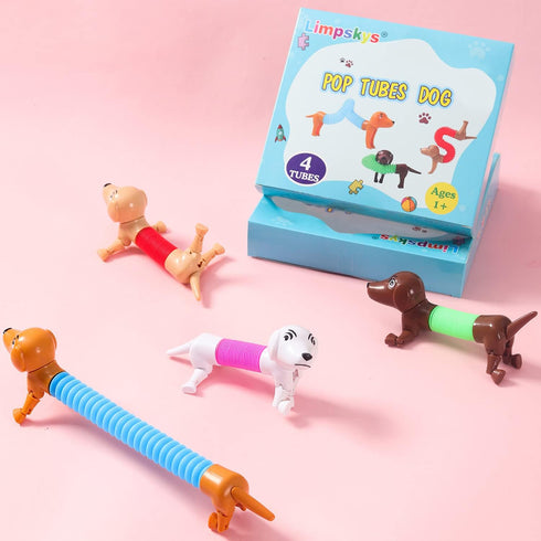 Dog Pop Tubes - Fidget Toys for Kids, Sensory Tubes, Animal Pop Tubes, Small Toys for Kids 5-7