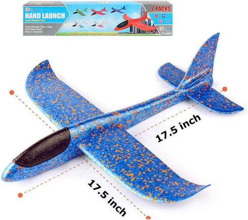 BooTaa 2 Pack Airplane Toys, 17.5" Large Throwing Foam Plane, 2 Flight Mode Glider for Kids, Outdoor Sport Toys