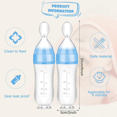 Nuanchu Baby Spoons 2 Pack, Silicone Baby Food Feeder, 3 oz Squeeze Feeding Spoon for Kids Toddlers (Blue)