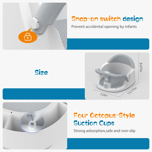 NATGOVOD 6 Baby Bath Seat for Babies Months & Up Sitting Up, Non-Slip Baby Bath Chair with Suction Cup, Safe