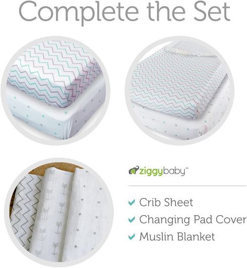 Chevron Blue/Grey Fitted Jersey Cotton Crib Sheet by Ziggy Baby