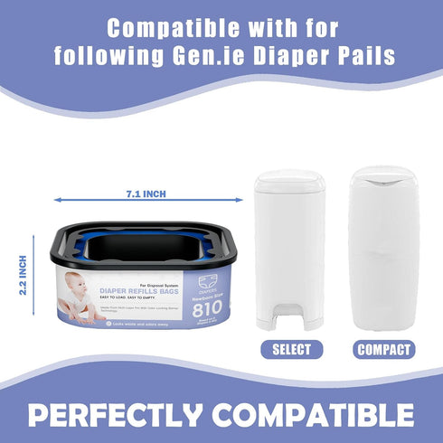 BATADAPTER 810 (1 Packs) Jumbo Square Refills Disposal Bags Refill Compatible With For Diaper Gen.ie Compact, Select