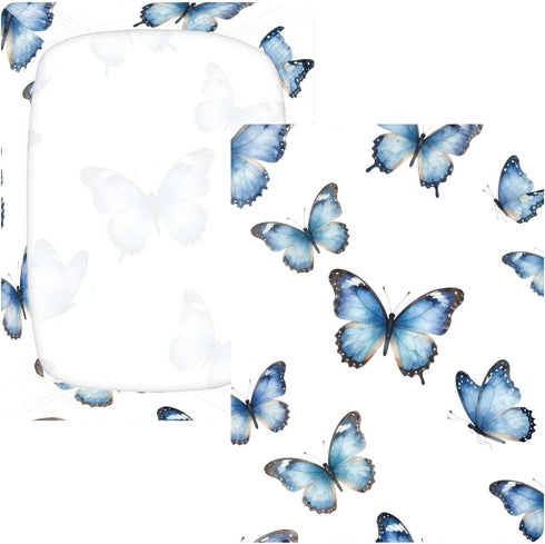 CZXW 52" 28" Blue Butterflies Crib Sheets Fitted x Natural Cotton Soft & Breathable for Baby Crib Mattress