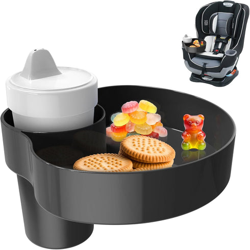 Car Seat Cup Holder Snack Tray Black, Toddler Travel & Road Trip