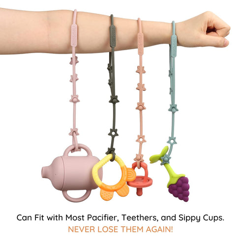Toy Straps for Baby, 4 Pack Adjustable Stretchable Sippy Cup Straps for Stroller, Highchair, Car Seat