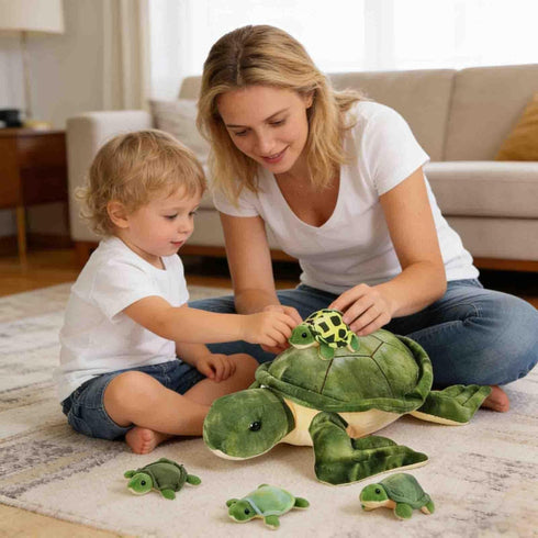 5 12" Mommy 4 PCS Sea Turtle Stuffed Animals with Babies, Stuffed Turtle Plush Toy with Babies Turtles Inside, Big