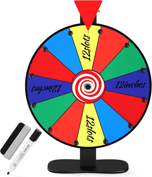 Retbtnm 12-Inch Color Prize Wheel, 12 Slot Editable Spinning Wheel with Dry Erase