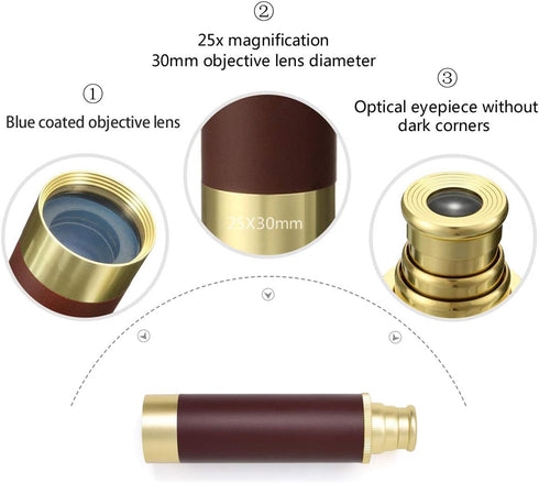 Aubric Set, 25x30 Pirate Spyglass Telescope Treasure Map Pocket Compass Kids Toys Handheld Collapsible Zoomable
