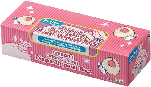 BOS Amazing Odor Sealing Baby Diaper Disposal Bags, Durable and Unscented, Size: M, Color: Pink, 90 Count, Pack of 1