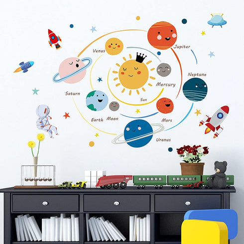 Space Planet Wall Decals - Cute Educational Wall Stickers for Kids, Daycare, Nursery, Playroom, Classroom, School