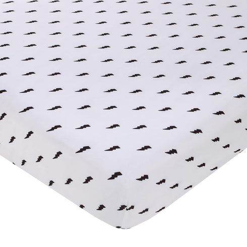 NoJo Lightning Bolt Fitted Crib Sheet, Black and White Nursery